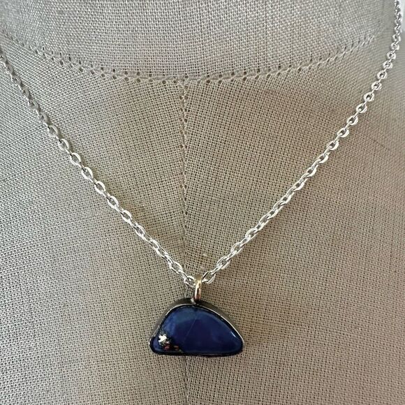 Sterling Silver & Lapis Lazuli Pendant Necklace with  Gold Bail - Picture 2 of 9